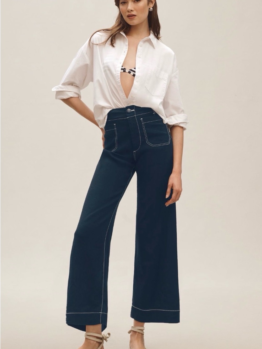 Mauve Dark Navy Wide-Leg High-Rise Jeans